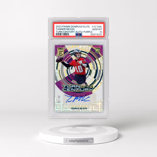 2023 Panini Donruss Elite Turn of the Century Autograph #TCTMC Tanner McKee - Purple (PSA 10 GEM MINT)