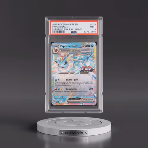 2025 Pokémon Pre EN-Prismatic Evolutions #023 Vaporeon EX - Holo Surprise Box Exclusive (PSA 9 MINT)