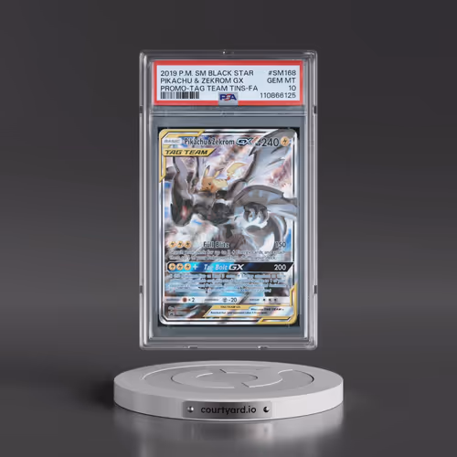 2019 Pokémon SM Black Star Promo #SM168 Pikachu & Zekrom GX - Holo Full Art Tag Team Tins (PSA 10 GE