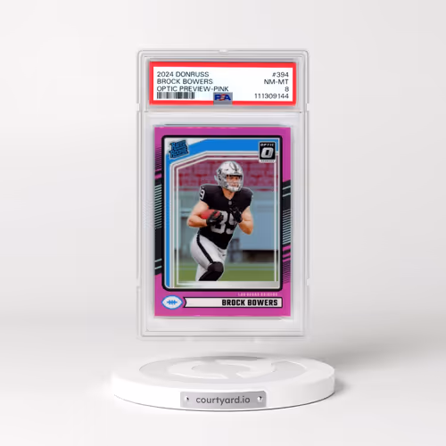2024 Panini Donruss #394 Brock Bowers - Optic Preview-Pink (PSA 8 NM-MT)
