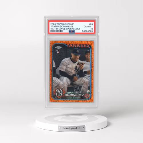 2024 Topps Chrome #89 Jasson Dominguez - Variation-Orange Speckle Refractor (PSA 10 GEM MINT)