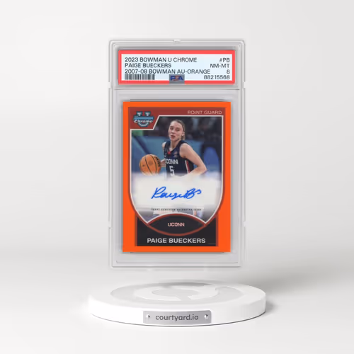 2023 Bowman University Chrome 2007-08 Bowman Autographs #PB Paige Bueckers - Orange Refractor (PSA 8