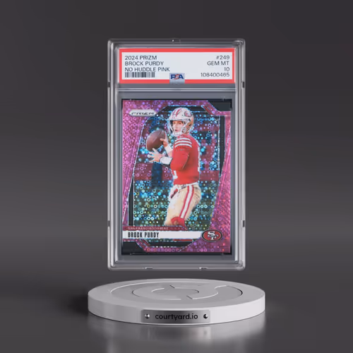 2024 Panini Prizm #249 Brock Purdy - No Huddle Pink (PSA 10 GEM MINT)