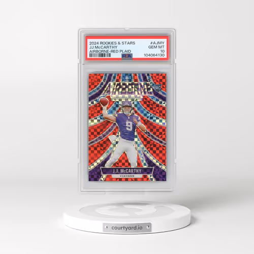 2024 Panini Rookies & Stars Airborne #AJMY JJ McCarthy - Red Plaid (PSA 10 GEM MINT)