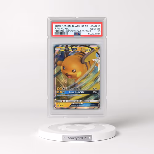 2019 Pokémon SM Black Star Promo #SM213 Raichu GX - Holo Hidden Fates Tins (PSA 10 GEM MINT)