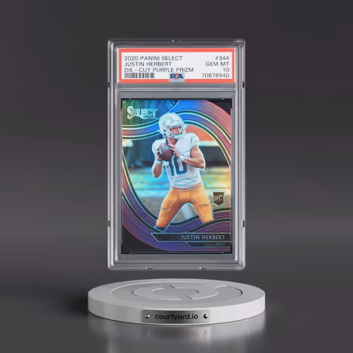 2020 Panini Select #344 Justin Herbert - Die-Cut Purple Prizm (PSA 10 GEM MINT)
