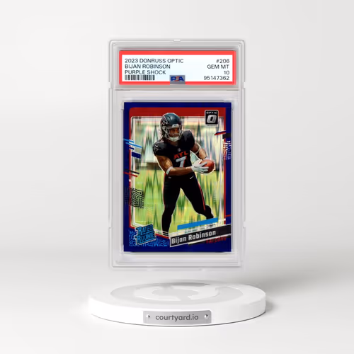 2023 Panini Donruss Optic #206 Bijan Robinson - Purple Shock (PSA 10 GEM MINT)