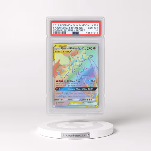 2019 Pokémon Sun & Moon Cosmic Eclipse #251 Charizard & Braixen GX - Holo Full Art Secret (PSA 10 GE