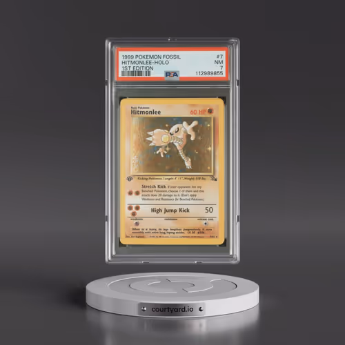 1999 Pokémon Fossil #7 Hitmonlee - 1st Edition Holo (PSA 7 NM)