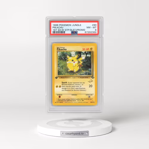 1999 Pokémon Jungle #60 Pikachu - 1st Edition W Stamp Duelist Promo (PSA 8 NM-MT)