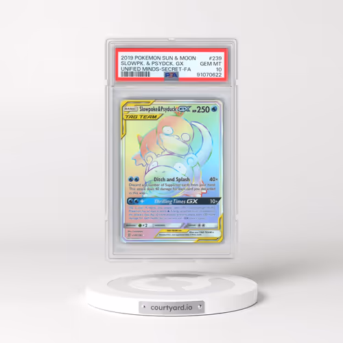 2019 Pokémon Sun & Moon Unified Minds #239 Slowpoke & Psyduck GX - Holo Full Art Secret (PSA 10 GEM
