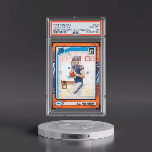 2024 Panini Donruss #303 JJ McCarthy - Optic Preview-Red Pandora (PSA 10 GEM MINT)