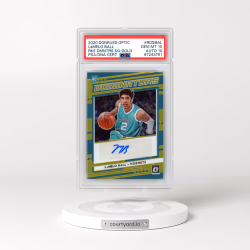 2020 Panini Donruss Optic Rookie Dominators Signatures #RDSBAL LaMelo Ball - Gold (PSA 10 GEM MINT)