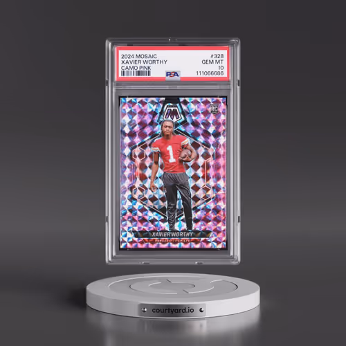2024 Panini Mosaic #328 Xavier Worthy - Camo Pink (PSA 10 GEM MINT)