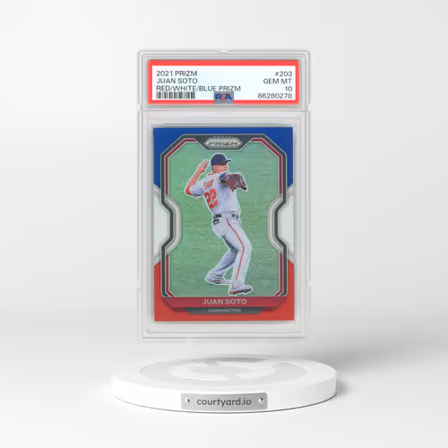 2021 Panini Prizm #203 Juan Soto - Red/White/Blue Prizm (PSA 10 GEM MINT)