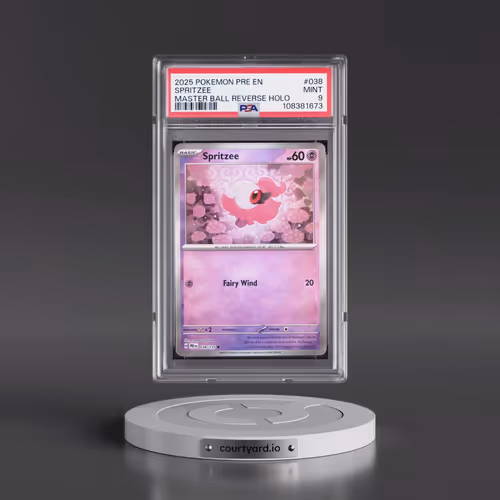 2025 Pokémon Pre EN-Prismatic Evolutions #038 Spritzee - Reverse Holo Master Ball (PSA 9 MINT)