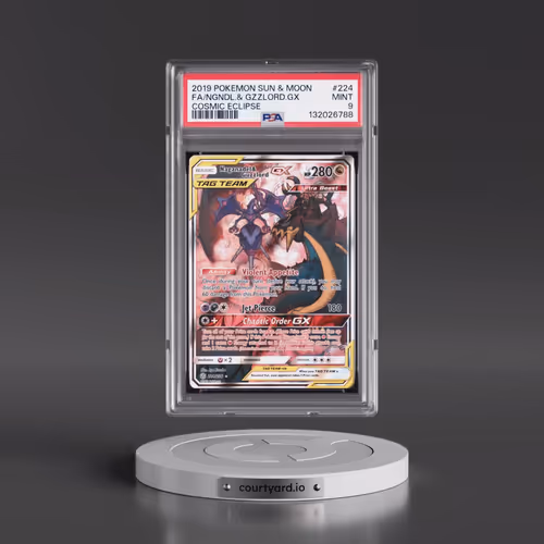 2019 Pokémon Sun & Moon Cosmic Eclipse #224 Naganadel & Guzzlord GX - Holo Full Art (PSA 9 MINT)