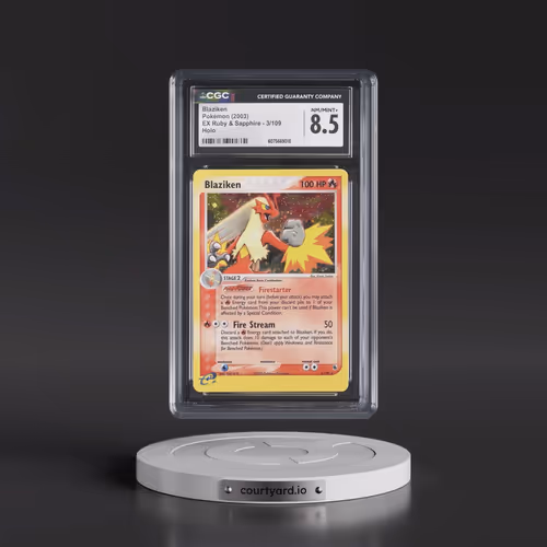 2003 EX Ruby & Sapphire (2003 Copyright, w/ "e" Symbol) #3/109 Blaziken - Holo (CGC 8.5 NM-MT+)
