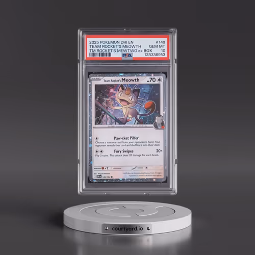2025 Pokémon Dri EN-Destined Rivals #149 Team Rocket's Meowth - Team Rocket's Mewtwo EX Box (PSA 10