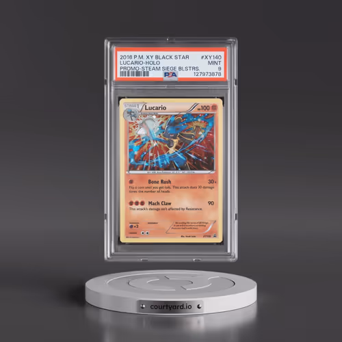 2016 Pokémon XY Black Star Promo #XY140 Lucario - Holo Steam Siege Blisters (PSA 9 MINT)