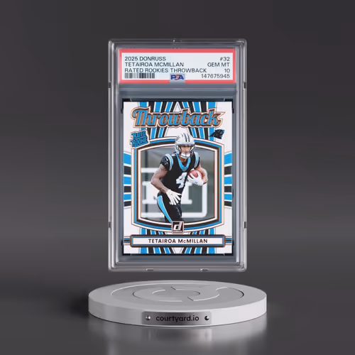 2025 Panini Donruss Rated Rookies Throwback #32 Tetairoa Mcmillan (PSA 10 GEM MINT)