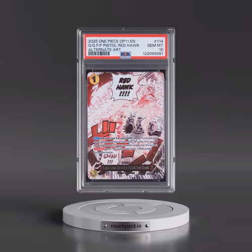 2025 One Piece OP11-A Fist of Divine Speed #114 Gum-Gum Fire-Fist Pistol Red Hawk - Alternate Art (P