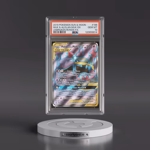2019 Pokémon Sun & Moon Unbroken Bonds #196 Muk & Alolan Muk GX - Holo Full Art (PSA 10 GEM MINT)