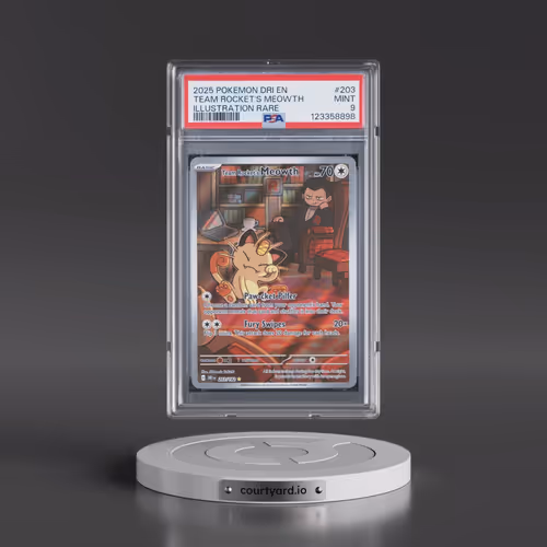 2025 Pokémon Dri EN-Destined Rivals #203 Team Rocket's Meowth - Illustration Rare (PSA 9 MINT)