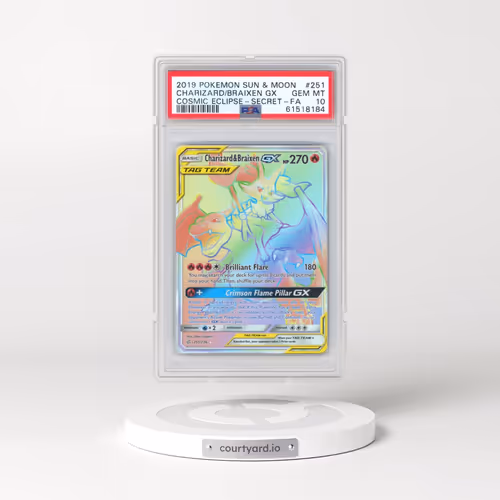 2019 Pokémon Sun & Moon Cosmic Eclipse #251 Charizard & Braixen GX - Holo Full Art Secret (PSA 10 GE
