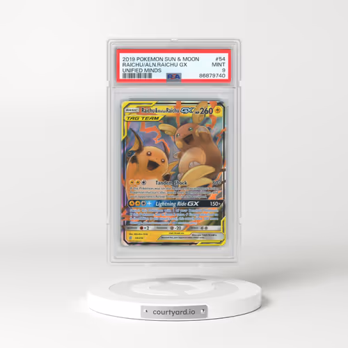 2019 Pokémon Sun & Moon Unified Minds #54 Raichu & Alolan Raichu GX - Holo (PSA 9 MINT)