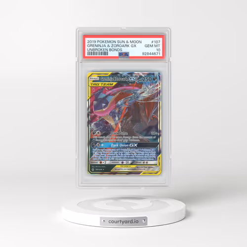 2019 Pokémon Sun & Moon Unbroken Bonds #107 Greninja & Zoroark GX - Holo (PSA 10 GEM MINT)