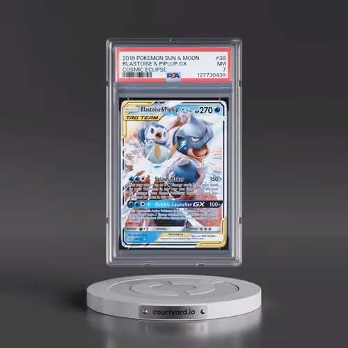 2019 Pokémon Sun & Moon Cosmic Eclipse #38 Blastoise & Piplup GX - Holo (PSA 7 NM)