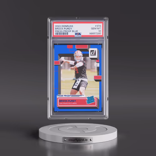 2022 Panini Donruss #374 Brock Purdy - Press Proof Blue (PSA 10 GEM MINT)