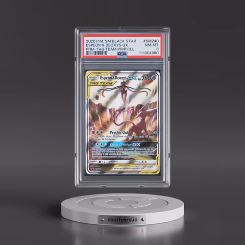 2020 Pokémon SM Black Star Promo #SM240 Espeon & Deoxys GX - Holo Tag Team Powers Collection (PSA 8