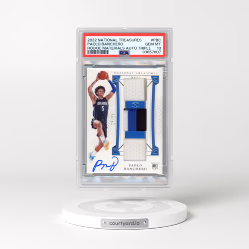 2022 Panini National Treasures Rookie Materials Autographs Triple #PBC Paolo Banchero (PSA 10 GEM MI