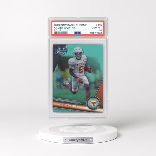2023 Bowman University Chrome #155 Xavier Worthy - Aqua Refractor (PSA 10 GEM MINT)