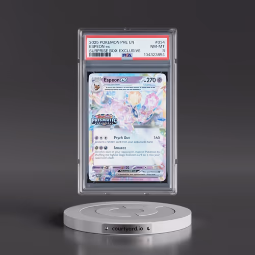 2025 Pokémon Pre EN-Prismatic Evolutions #034 Espeon EX - Holo Surprise Box Exclusive (PSA 8 NM-MT)