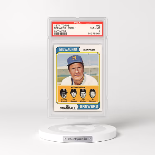 1974 Topps #99 Brewers Mgr. - Coaches (PSA 8 NM-MT)