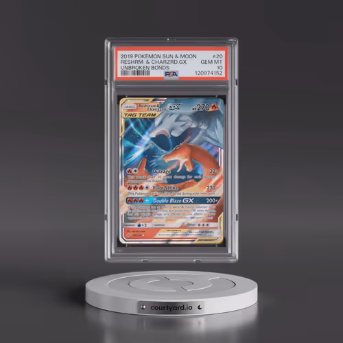 2019 Pokémon Sun & Moon Unbroken Bonds #20 Reshiram & Charizard GX - Holo (PSA 10 GEM MINT)