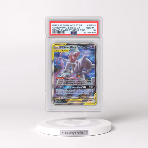 2019 Pokémon SM Black Star Promo #SM191 Mewtwo & Mew GX - Holo Full Art Power Partnership Tins (PSA