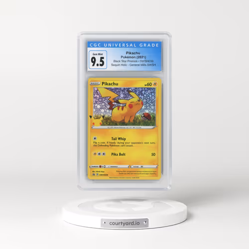 2017 Black Star Promos - Sword & Shield #SWSH039 Pikachu - Sequin Holo General Mills Sword & Shield (CGC 10 GEM MINT)
