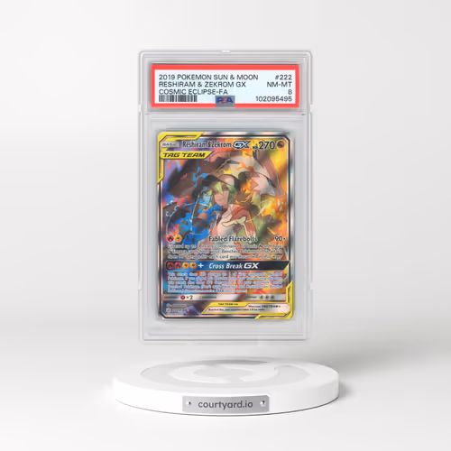 2019 Pokémon Sun & Moon Cosmic Eclipse #222 Reshiram & Zekrom GX - Holo Full Art (PSA 8 NM-MT)