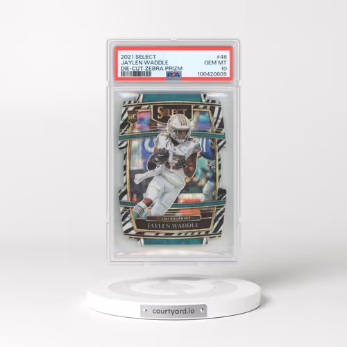 2021 Panini Select #48 Jaylen Waddle - Die-Cut Zebra Prizm (PSA 10 GEM MINT)