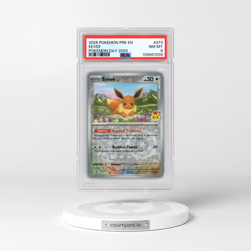 2025 Pokémon Pre EN-Prismatic Evolutions #074 Eevee - Pokemon Day 2025 (PSA 8 NM-MT)