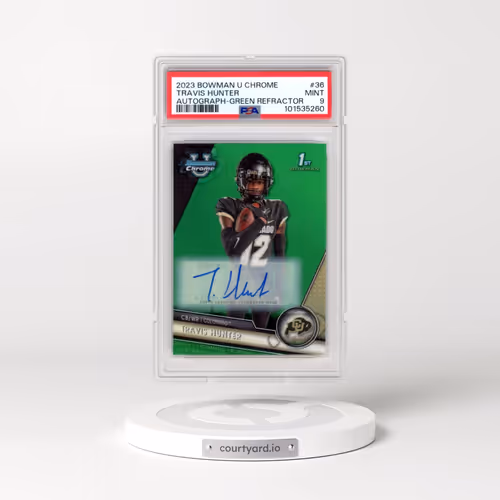 2023 Bowman University Chrome #36 Travis Hunter - Autograph-Green Refractor (PSA 9 MINT)