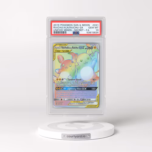 2019 Pokémon Sun & Moon Unified Minds #241 Raichu & Alolan Raichu GX - Holo Full Art Secret (PSA 10
