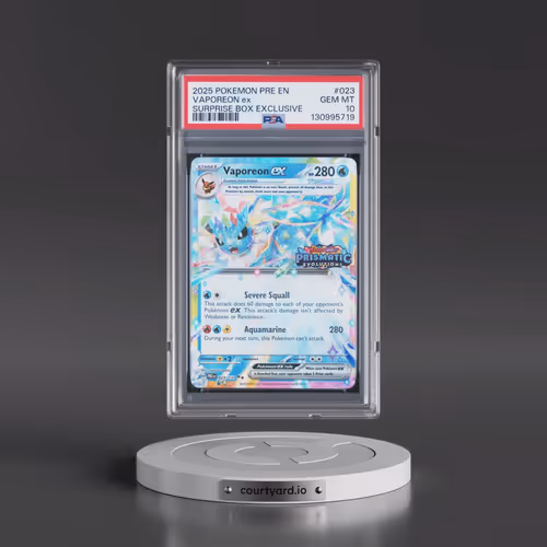 2025 Pokémon Pre EN-Prismatic Evolutions #023 Vaporeon EX - Holo Surprise Box Exclusive (PSA 10 GEM