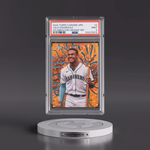 2024 Topps Chrome Update Celebracion #2 Julio Rodriguez - Orange Refractor (PSA 9 MINT)
