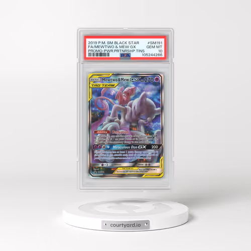 2019 Pokémon SM Black Star Promo #SM191 Mewtwo & Mew GX - Holo Full Art Power Partnership Tins (PSA 10 GEM MINT)