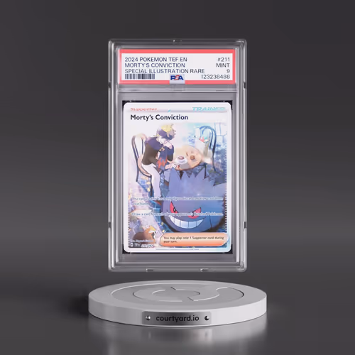 2024 Pokémon Tef EN-Temporal Forces #211 Morty's Conviction - Special Illustration Rare (PSA 9 MINT)